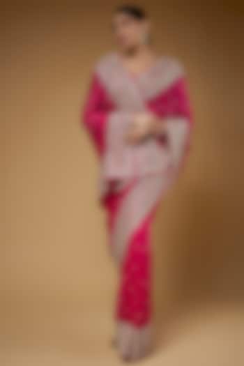 Cherry Pink Organza Embroidered Bridal Saree Set by Anushree Reddy at Pernia's Pop Up Shop