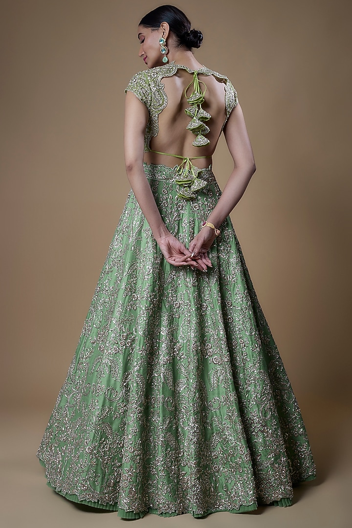 Mint Green Organza Embroidered Bridal Lehenga Set by Anushree Reddy at Pernia's Pop Up Shop