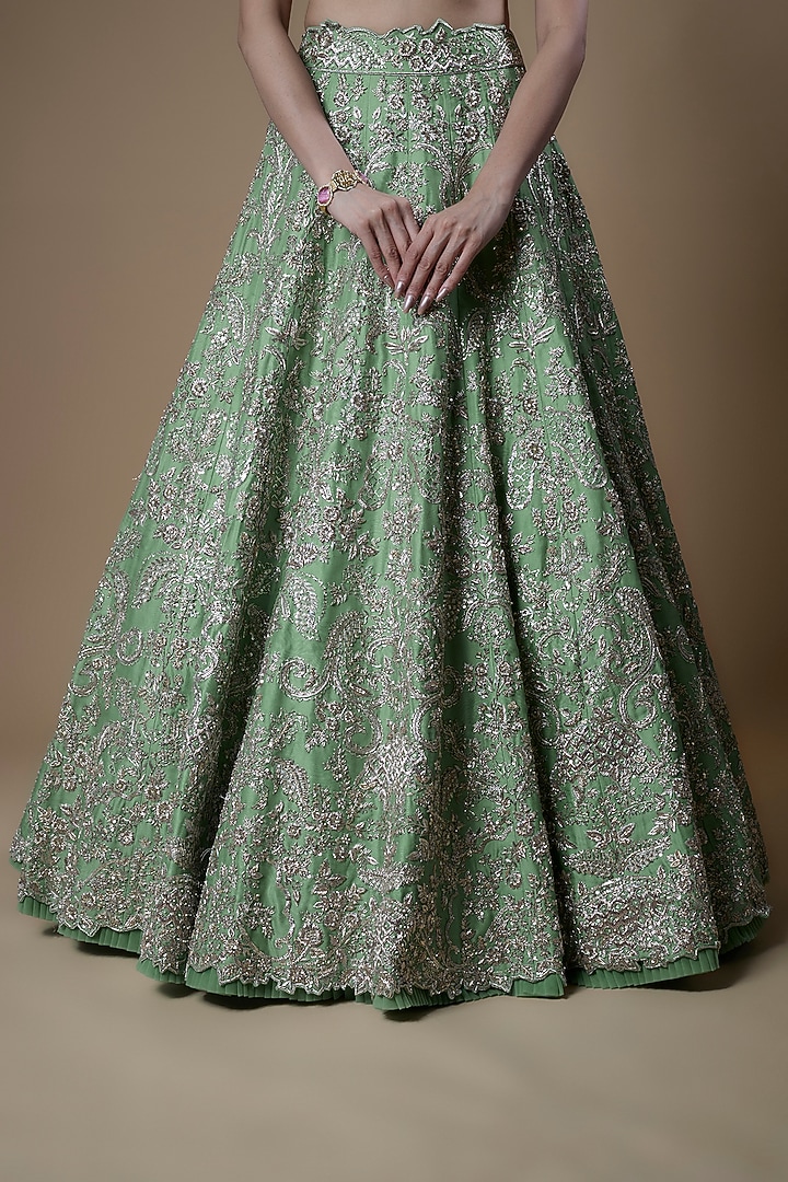 Mint Green Organza Embroidered Bridal Lehenga Set by Anushree Reddy at Pernia's Pop Up Shop