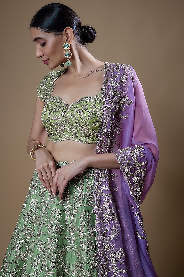 Mint Green Organza Embroidered Bridal Lehenga Set by Anushree Reddy at Pernia's Pop Up Shop
