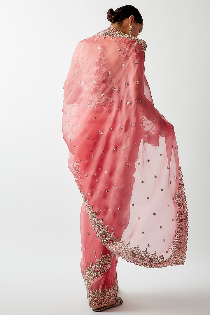 Peach Organza Bridal Saree Set by Anushree Reddy at Pernia's Pop Up Shop