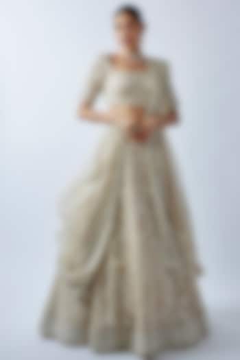 Ivory Organza Bridal Lehenga Set by Anushree Reddy at Pernia's Pop Up Shop