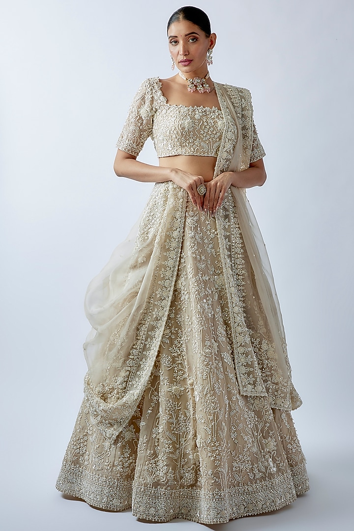 Ivory Organza Bridal Lehenga Set by Anushree Reddy at Pernia's Pop Up Shop
