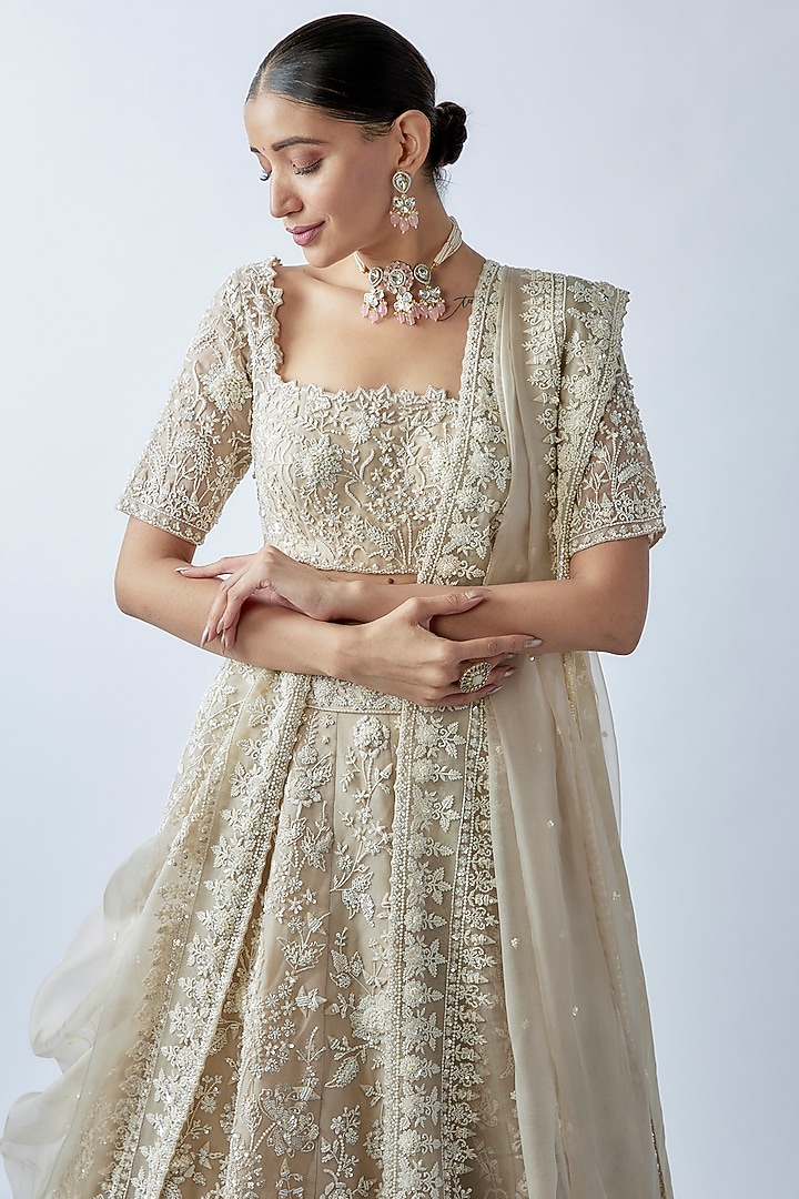 Ivory Organza Bridal Lehenga Set by Anushree Reddy at Pernia's Pop Up Shop