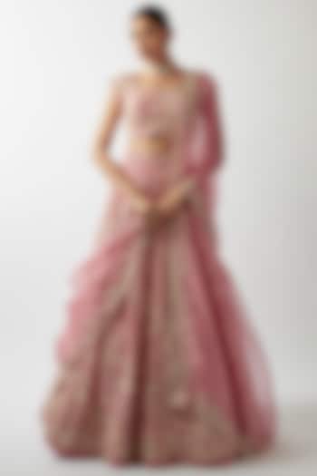 Peach Organza Bridal Lehenga Set by Anushree Reddy at Pernia's Pop Up Shop
