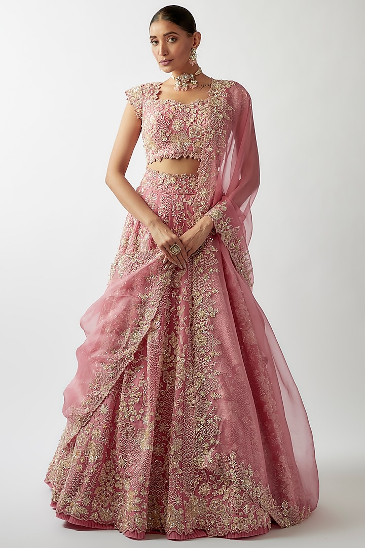 Peach Organza Bridal Lehenga Set by Anushree Reddy at Pernia's Pop Up Shop