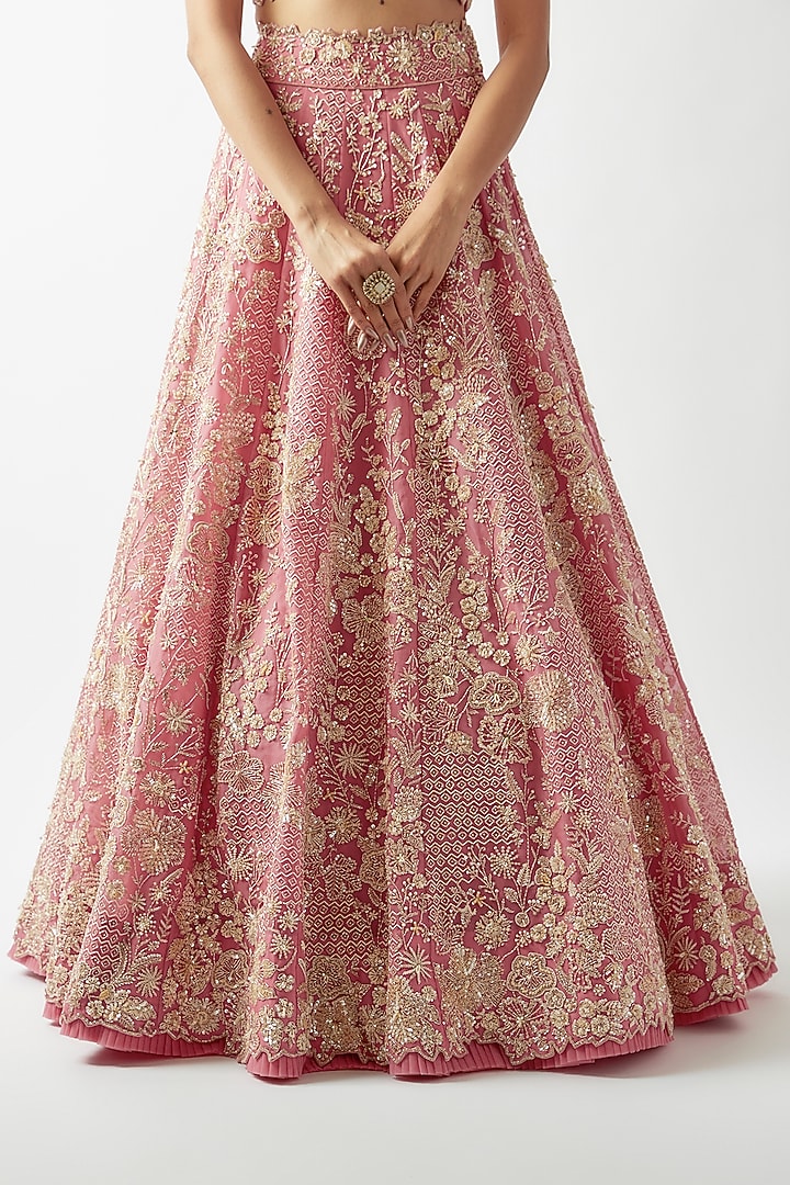 Peach Organza Bridal Lehenga Set by Anushree Reddy at Pernia's Pop Up Shop