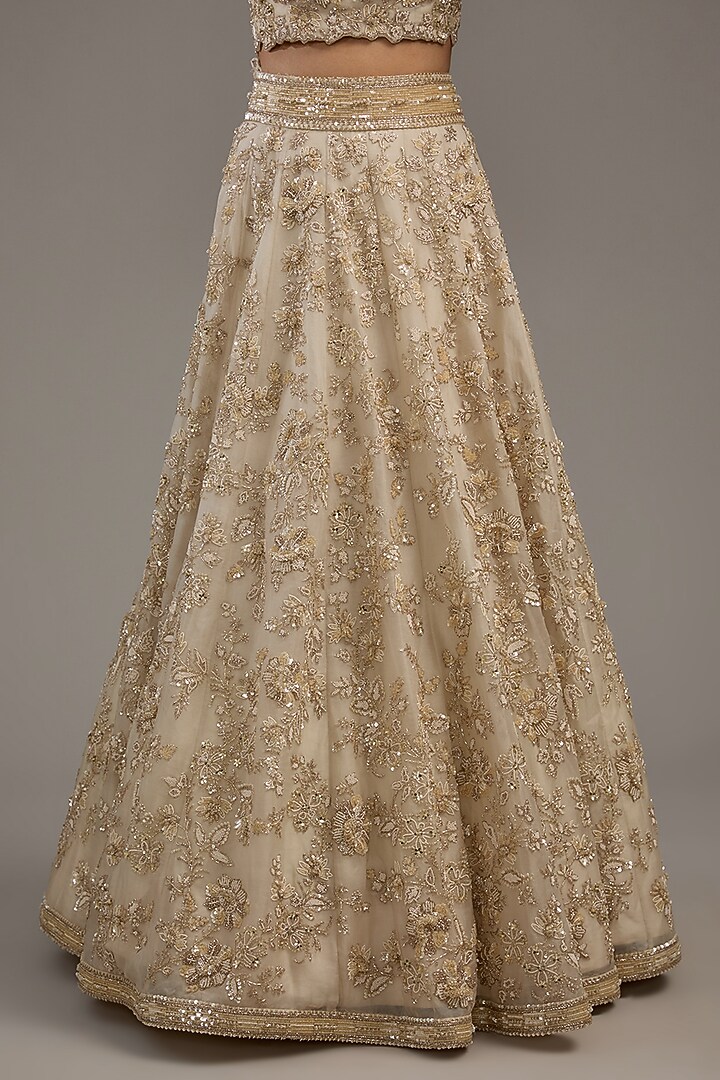 Ivory Organza Cutdana & Pearl Embroidered Bridal Lehenga Set by Anushree Reddy at Pernia's Pop Up Shop