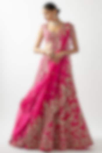 Cherry Red Organza Bridal Lehenga Set by Anushree Reddy at Pernia's Pop Up Shop