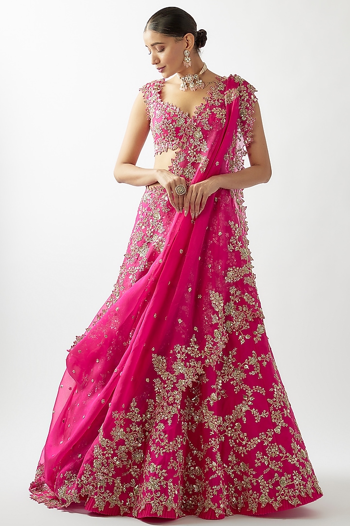 Cherry Red Organza Lehenga Set Design By Anushree Reddy At Pernias Pop Up Shop 2024 4193