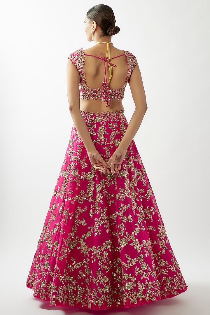 Cherry Red Organza Bridal Lehenga Set by Anushree Reddy at Pernia's Pop Up Shop