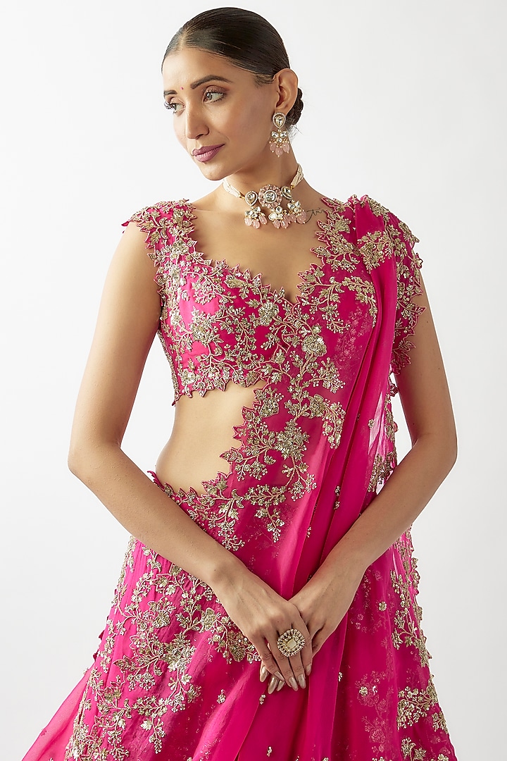 Cherry Red Organza Bridal Lehenga Set by Anushree Reddy at Pernia's Pop Up Shop