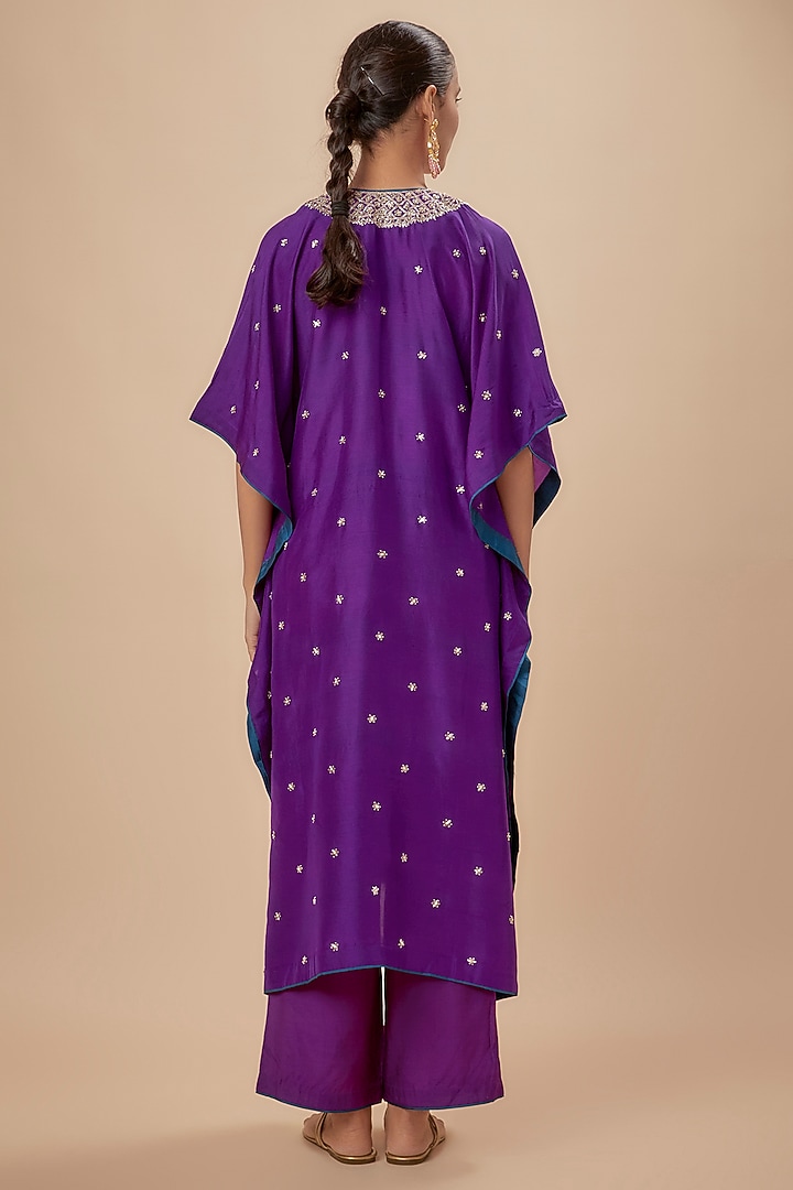 Purple Dupion Silk Zardosi Embroidered Kaftan Set by Anushree Reddy at Pernia's Pop Up Shop