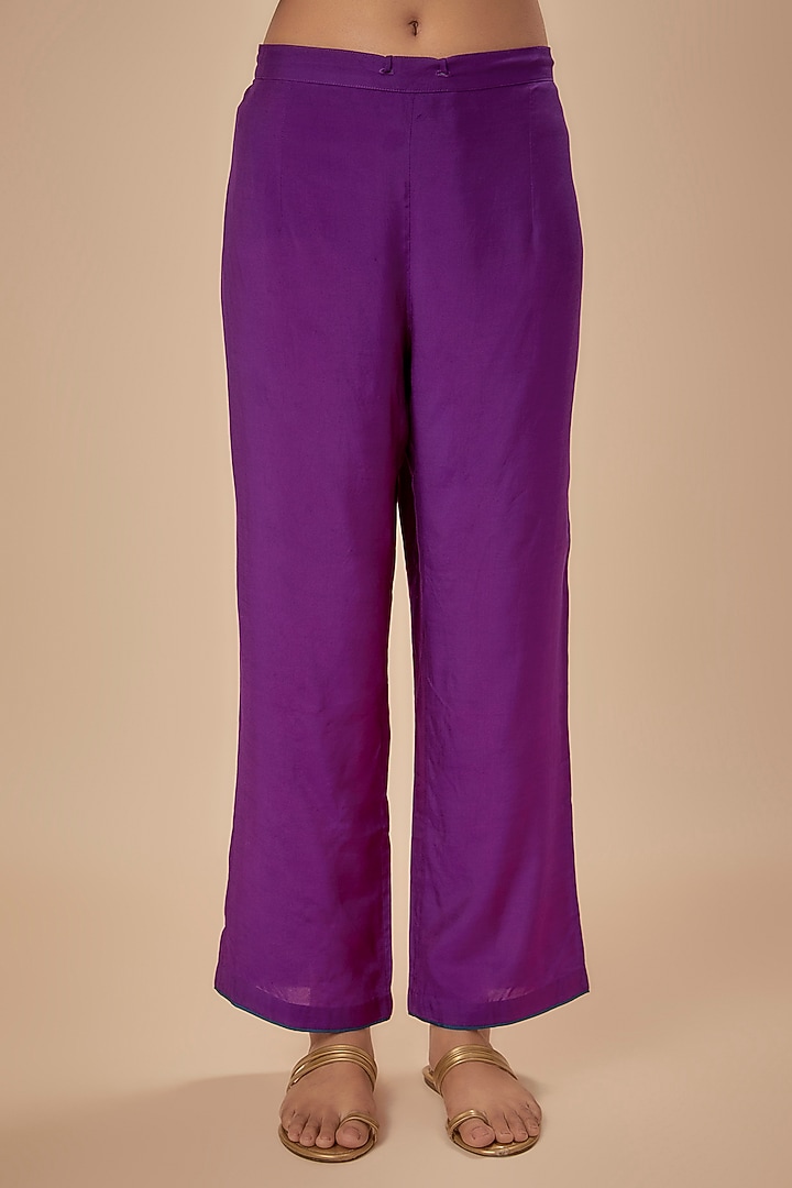 Purple Dupion Silk Zardosi Embroidered Kaftan Set by Anushree Reddy at Pernia's Pop Up Shop