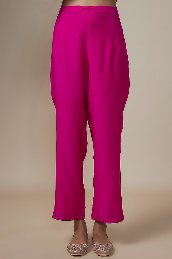 Hot Pink Dupion Silk Zardosi Hand Embroidered Kaftan Set by Anushree Reddy at Pernia's Pop Up Shop