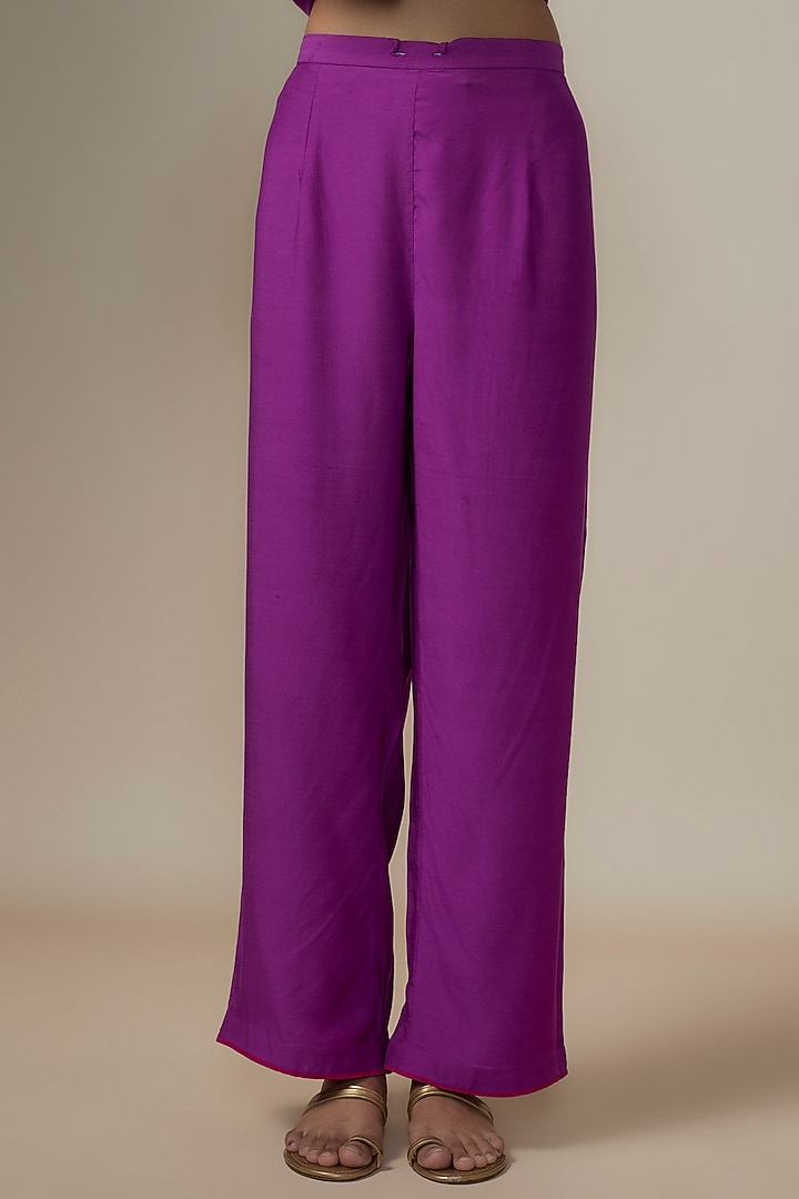 Purple Dupion Silk Zardosi Hand Embroidered Kurta Set by Anushree Reddy at Pernia's Pop Up Shop