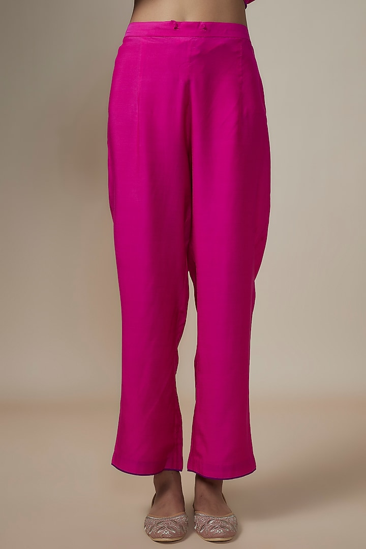 Hot Pink Dupion Silk Zardosi Hand Embroidered Kurta Set by Anushree Reddy at Pernia's Pop Up Shop