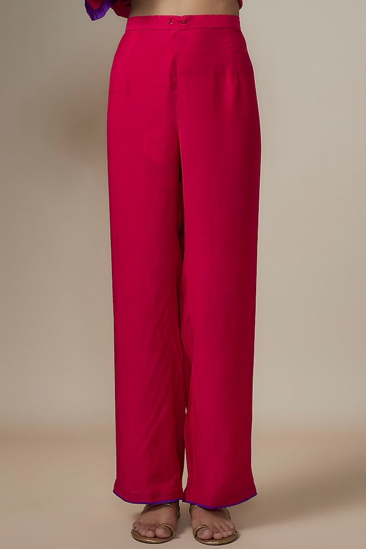 Cherry Red Dupion Silk Zardosi Hand Embroidered Kurta Set by Anushree Reddy at Pernia's Pop Up Shop