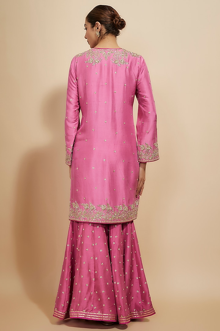 Pink Dupion Silk Hand Embroidered Bridal Sharara Set by Anushree Reddy at Pernia's Pop Up Shop