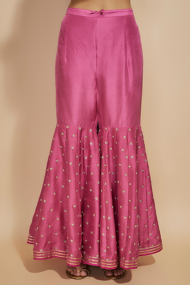 Pink Dupion Silk Hand Embroidered Bridal Sharara Set by Anushree Reddy at Pernia's Pop Up Shop