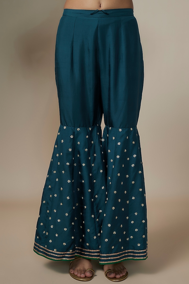 Navy Blue Dupion Silk Zardosi Hand Embroidered Kurta Set by Anushree Reddy at Pernia's Pop Up Shop
