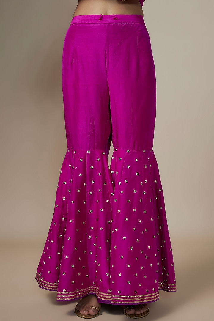 Magenta Pink Dupion Silk Zardosi Hand Embroidered Kurta Set by Anushree Reddy at Pernia's Pop Up Shop