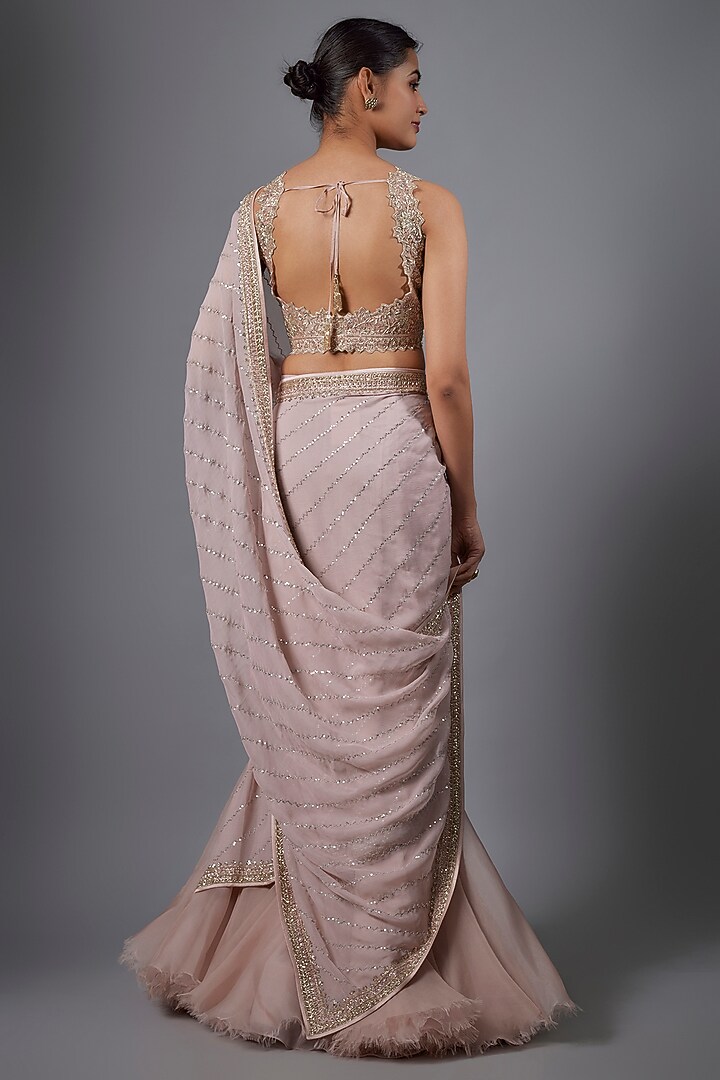 Champagne Chiffon Reception Saree Set by Anushree Reddy at Pernia's Pop Up Shop