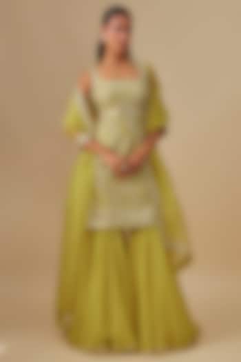 Yellow Organza Hand Embroidered Bridal Sharara Set by Anushree Reddy at Pernia's Pop Up Shop