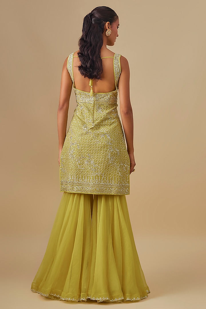 Yellow Organza Hand Embroidered Bridal Sharara Set by Anushree Reddy at Pernia's Pop Up Shop