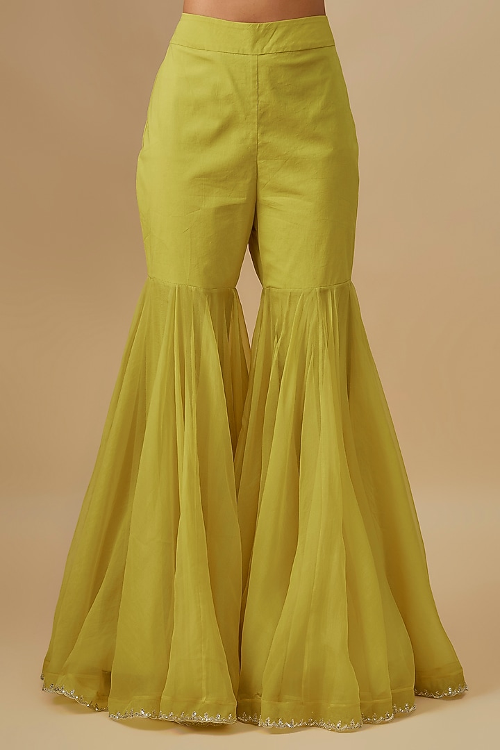 Yellow Organza Hand Embroidered Bridal Sharara Set by Anushree Reddy at Pernia's Pop Up Shop
