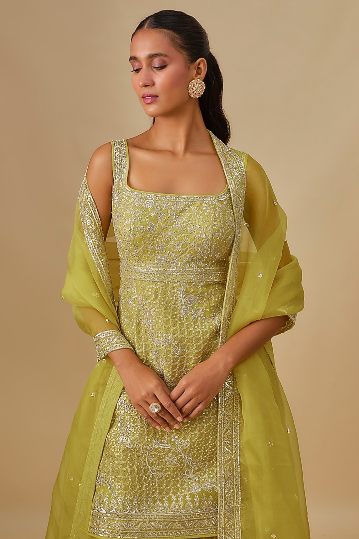 Yellow Organza Hand Embroidered Bridal Sharara Set by Anushree Reddy at Pernia's Pop Up Shop