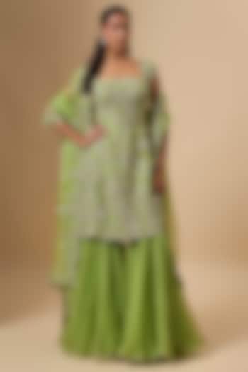 Chutney Green Organza Bridal Sharara Set by Anushree Reddy at Pernia's Pop Up Shop