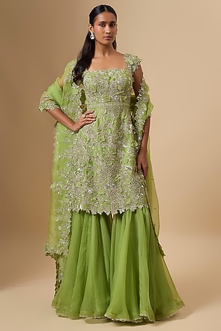 Chutney Green Organza Sharara Set by Anushree Reddy