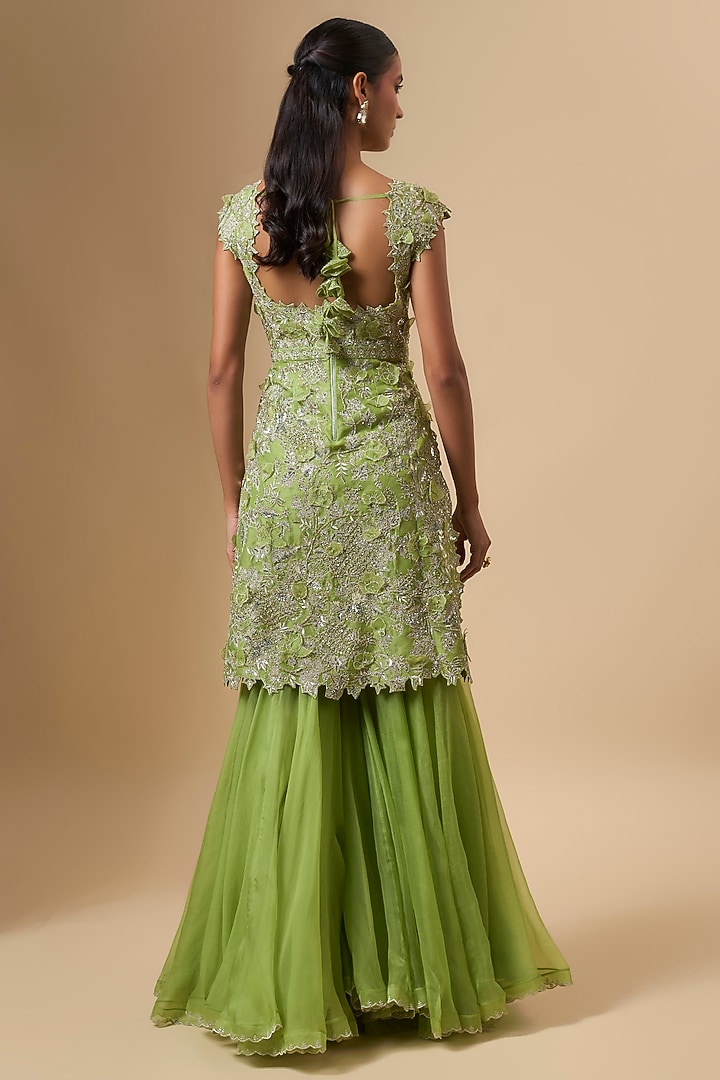 Chutney Green Organza Bridal Sharara Set by Anushree Reddy at Pernia's Pop Up Shop