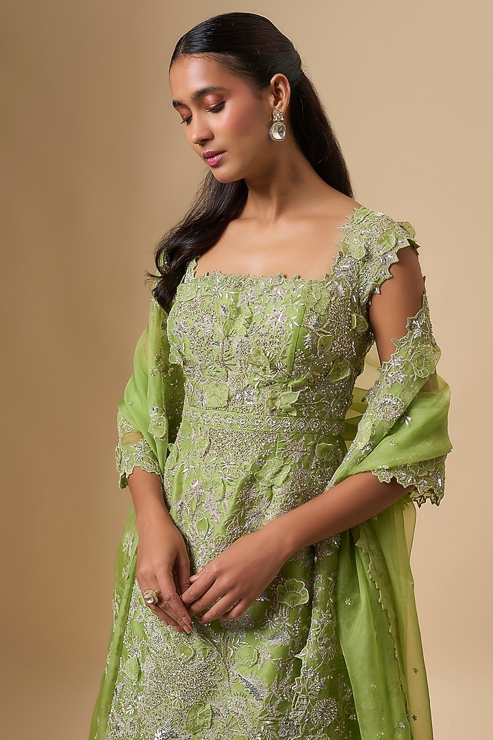 Chutney Green Organza Bridal Sharara Set by Anushree Reddy at Pernia's Pop Up Shop