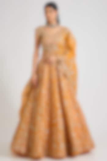 Orange Organza Embroidered Bridal Lehenga Set by Anushree Reddy at Pernia's Pop Up Shop