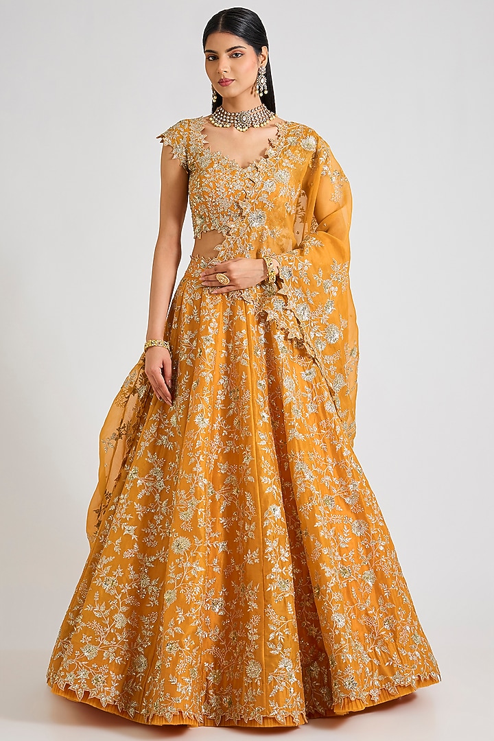 Orange Organza Embroidered Bridal Lehenga Set by Anushree Reddy at Pernia's Pop Up Shop