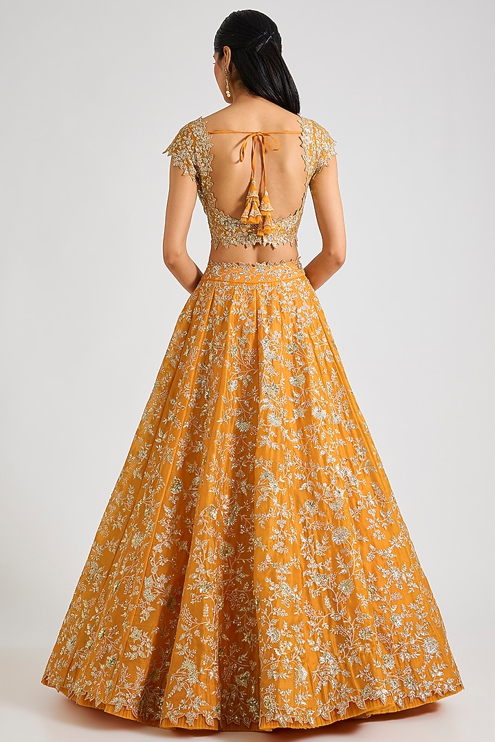 Orange Organza Embroidered Bridal Lehenga Set by Anushree Reddy at Pernia's Pop Up Shop