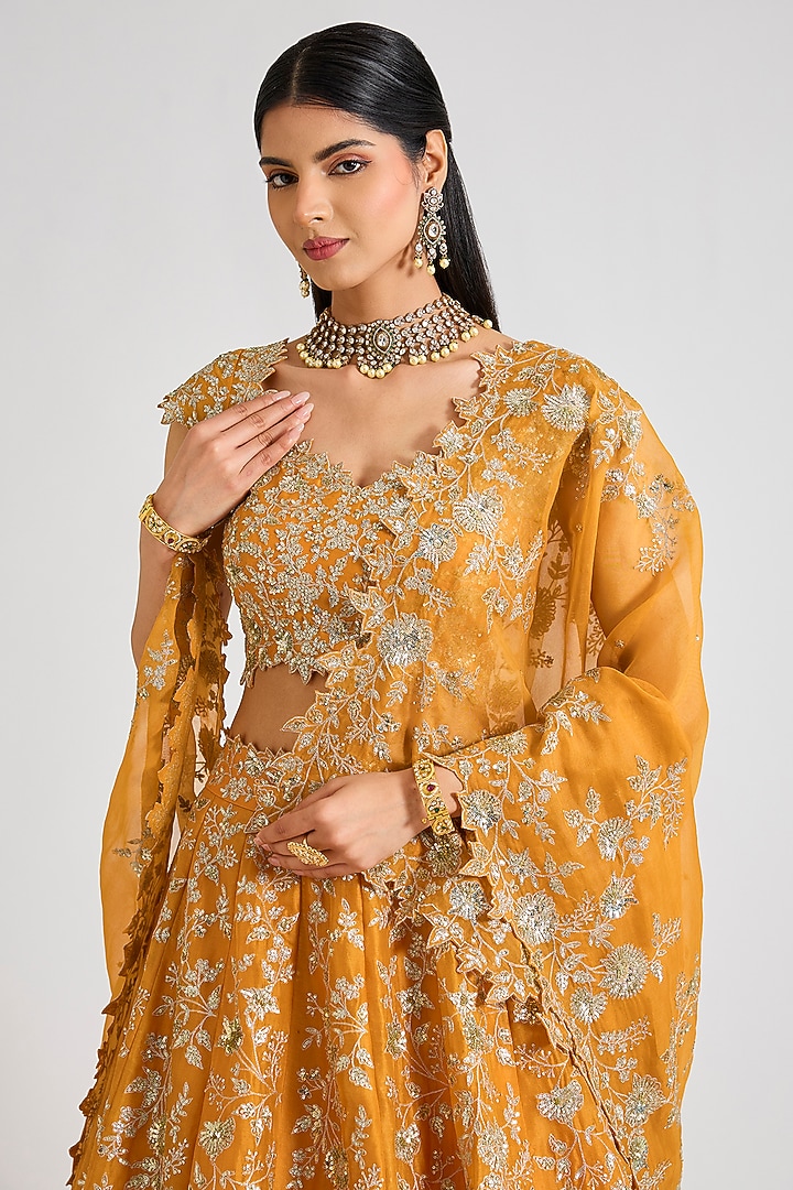 Orange Organza Embroidered Bridal Lehenga Set by Anushree Reddy at Pernia's Pop Up Shop