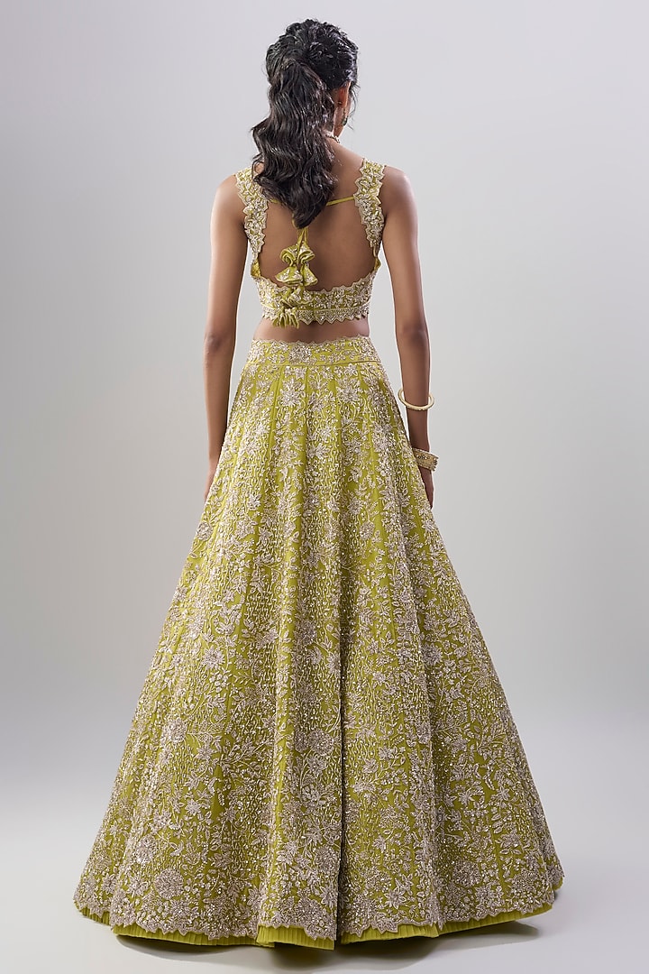 Lime Green Organza Hand Embroidered Bridal Lehenga Set by Anushree Reddy at Pernia's Pop Up Shop