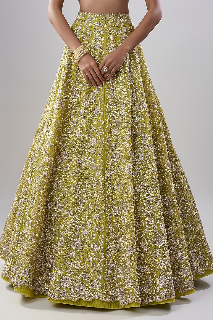 Lime Green Organza Hand Embroidered Bridal Lehenga Set by Anushree Reddy at Pernia's Pop Up Shop