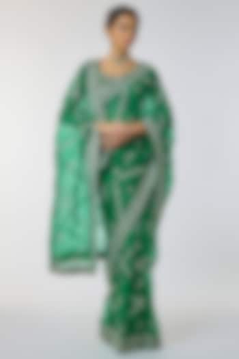 Emerald Green Organza Embroidered Reception Saree Set by Anushree Reddy at Pernia's Pop Up Shop