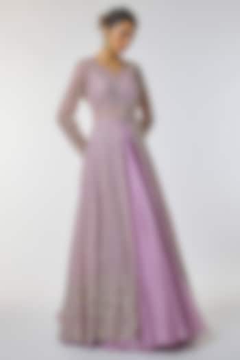 Lavenderish Pink Net & Organza Hand Embroidered Jacket Set by Anushree Reddy at Pernia's Pop Up Shop