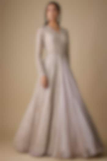 Ivory Net & Organza Hand Embroidered Jacket Set by Anushree Reddy at Pernia's Pop Up Shop