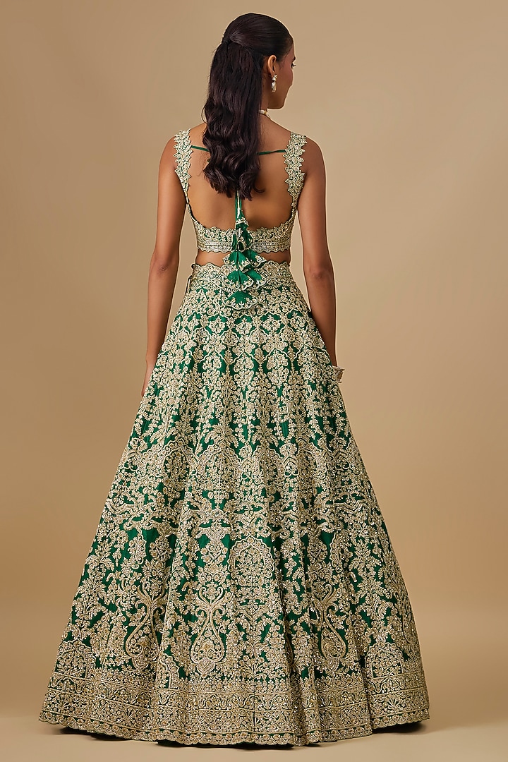 Emerald Green Organza Hand Embroidered Bridal Lehenga Set by Anushree Reddy at Pernia's Pop Up Shop
