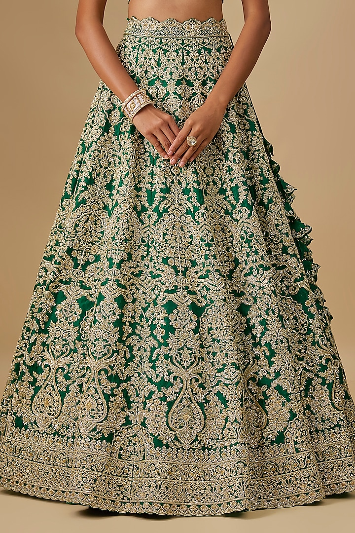 Emerald Green Organza Hand Embroidered Bridal Lehenga Set by Anushree Reddy at Pernia's Pop Up Shop