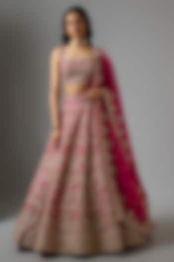 Cherry Red Organza Hand Embroidered Bridal Lehenga Set by Anushree Reddy at Pernia's Pop Up Shop