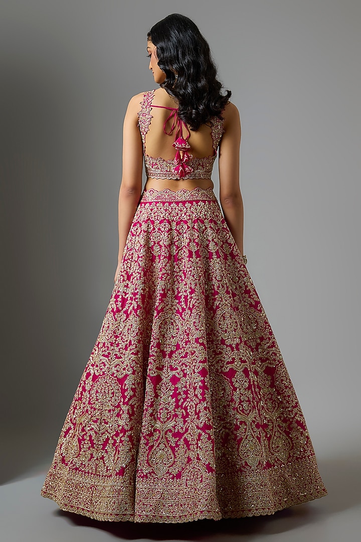 Cherry Red Organza Hand Embroidered Bridal Lehenga Set by Anushree Reddy at Pernia's Pop Up Shop