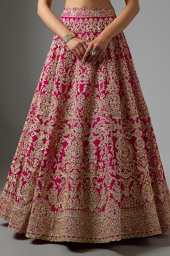 Cherry Red Organza Hand Embroidered Bridal Lehenga Set by Anushree Reddy at Pernia's Pop Up Shop