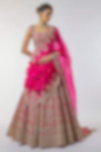 Hot Pink Organza Hand Embroidered Bridal Lehenga Set by Anushree Reddy at Pernia's Pop Up Shop